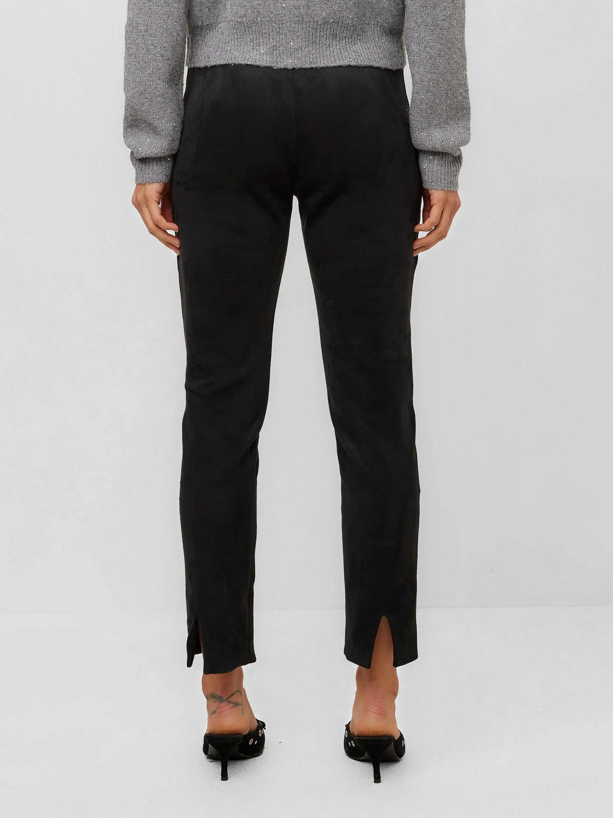 F71521 Danae Ankle Slit Pants in Black Fifteen Twenty Jilli Boutique Faux Suede