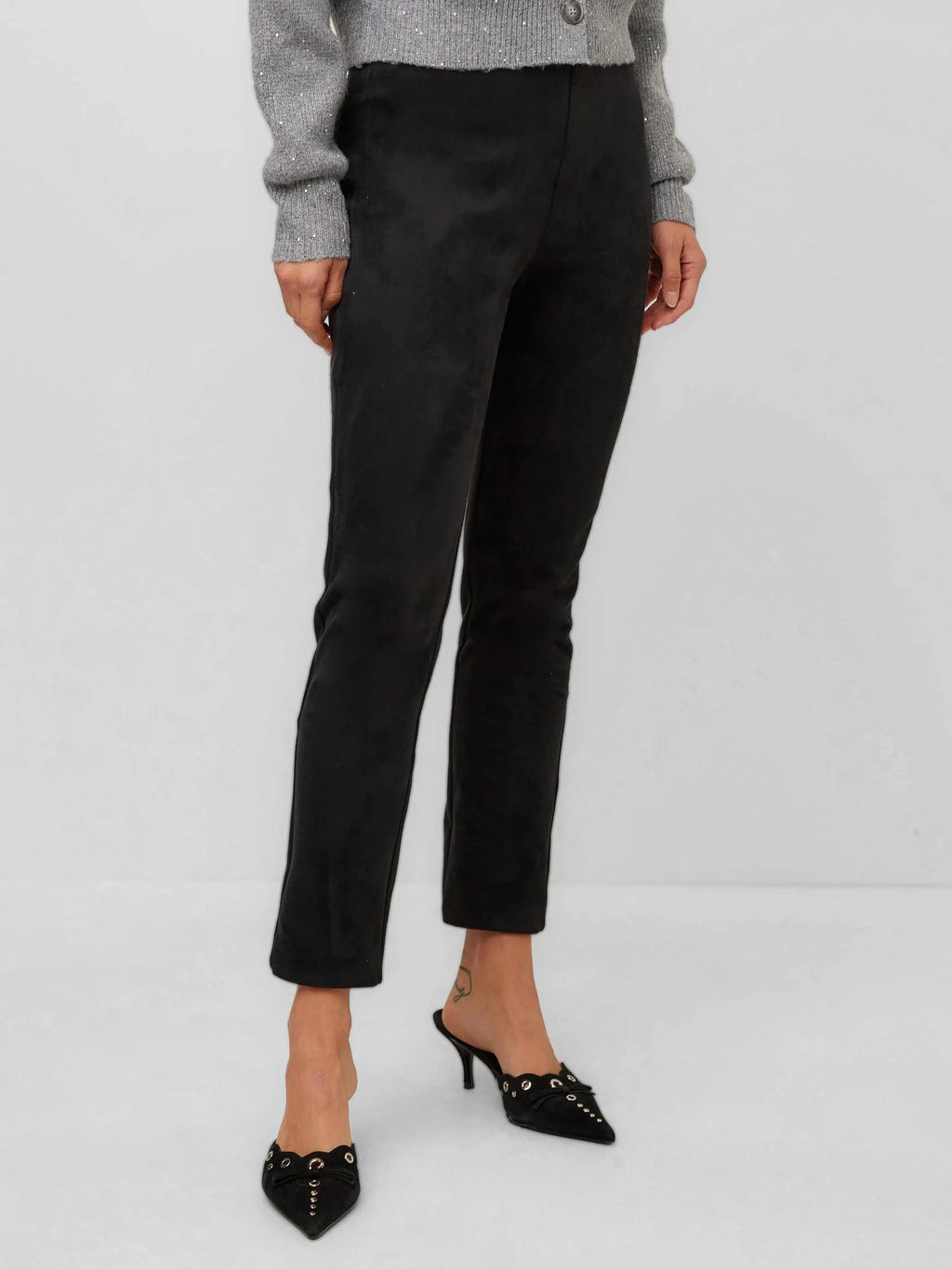 F71521 Danae Ankle Slit Pants in Black Fifteen Twenty Jilli Boutique Faux Suede Buckhead Dunwoody