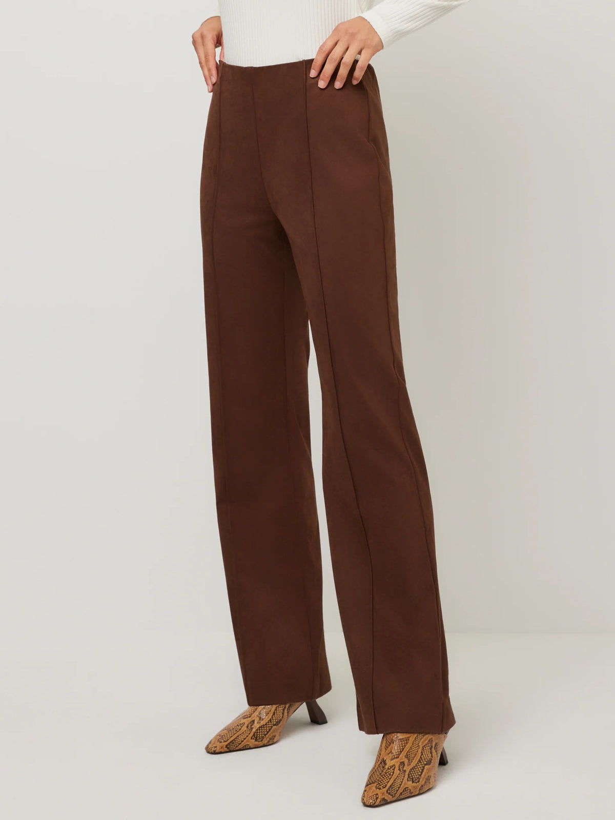 Ellie Faux Suede Bootcut Pants in Wood Fifteen Twenty 3F72100 Jilli Boutique Atlanta