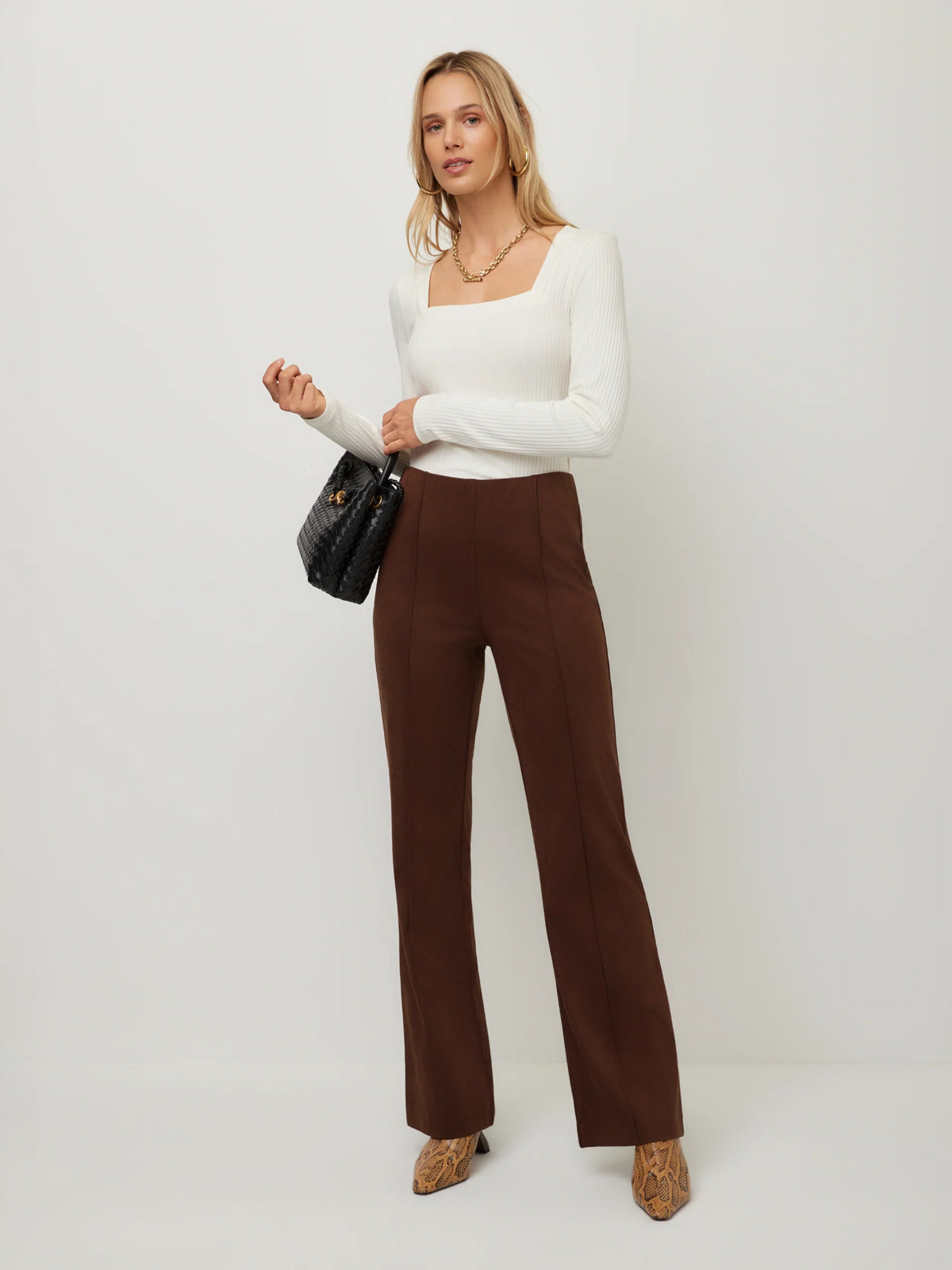 Ellie Faux Suede Bootcut Pants in Wood Fifteen Twenty 3F72100 Jilli Boutique