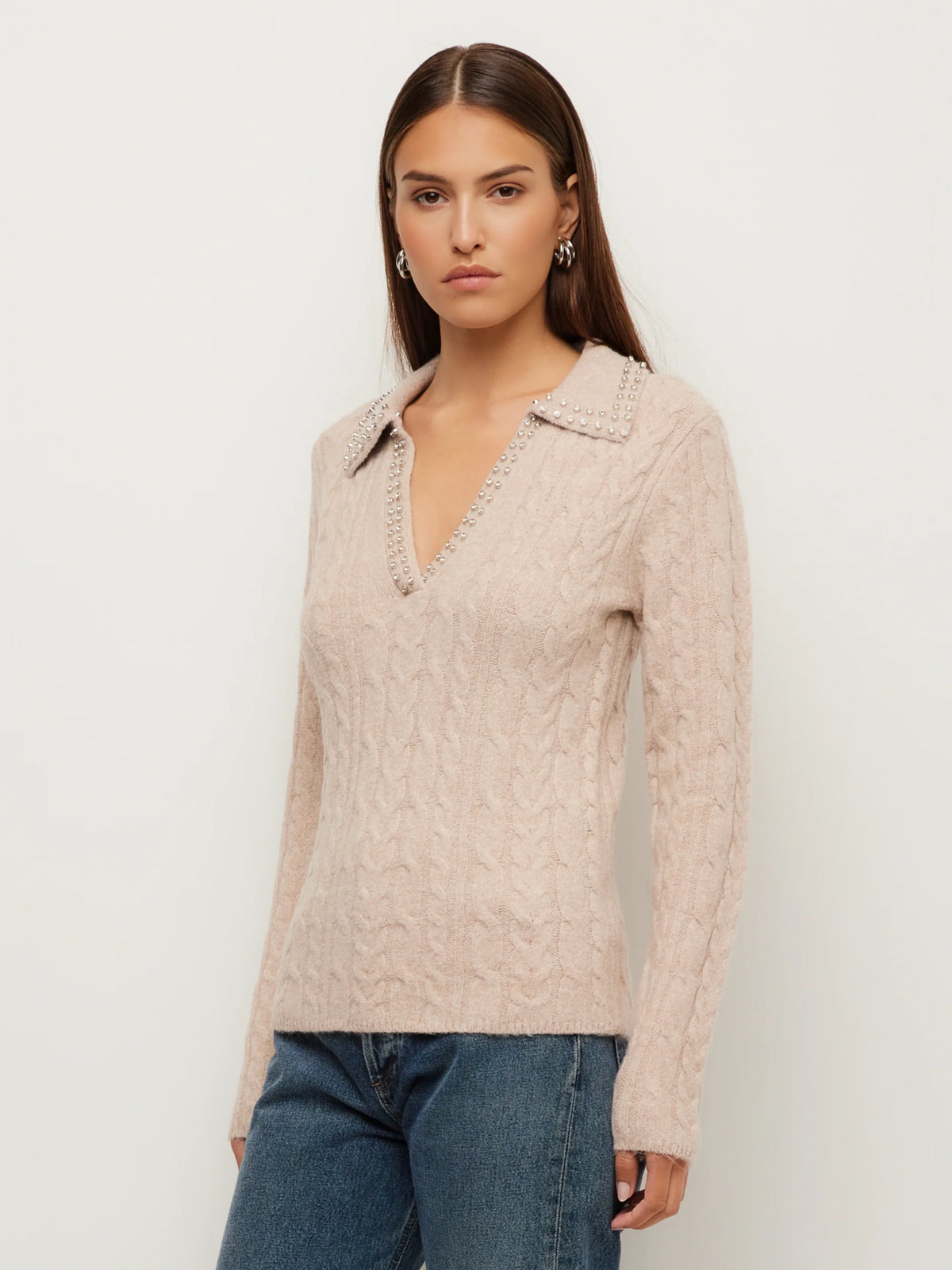 Fifteen Twenty Estelle Cable Knit Sweater Jilli Boutiue V-Neck