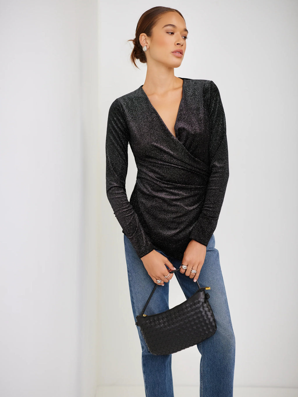 Fifteen Twenty Brand Imara Long Sleeve Wrap Top Shimmer Jilli Boutique 