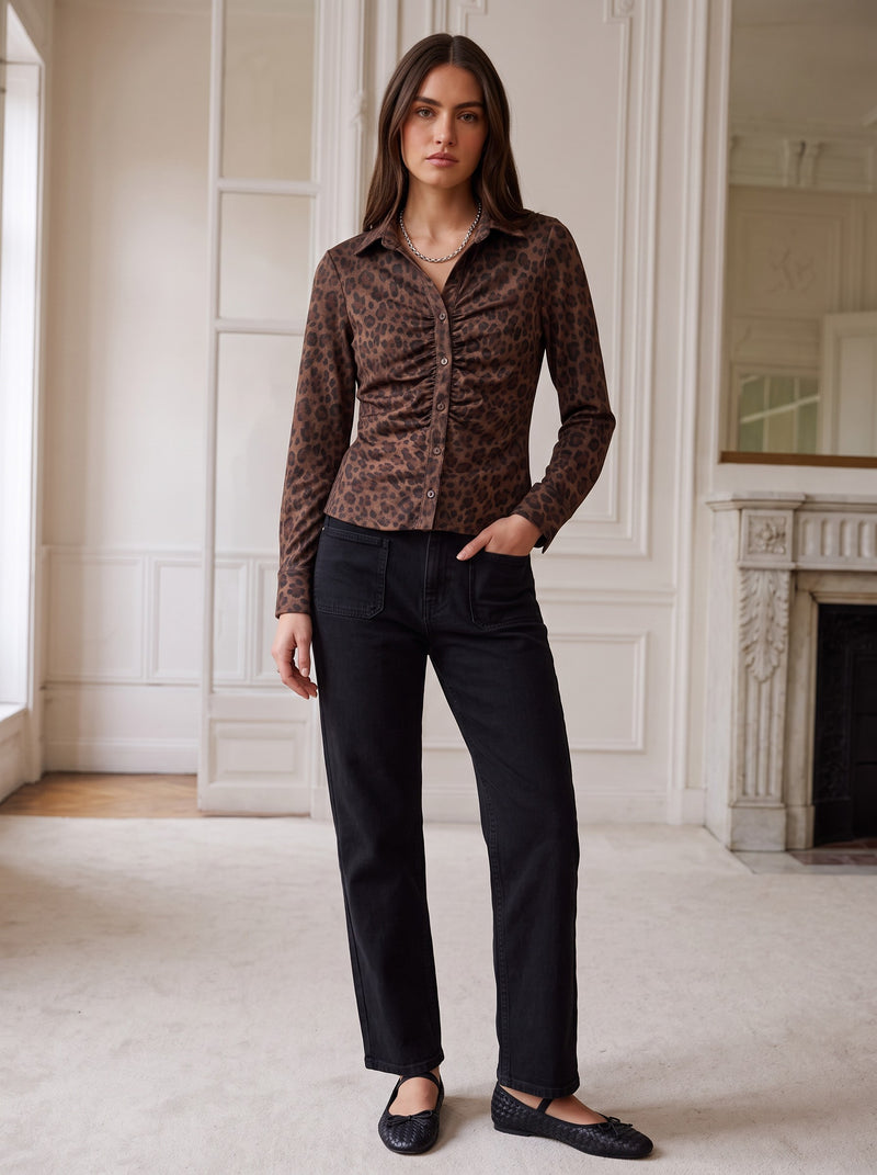 Lena Blouse in Leopard Suede