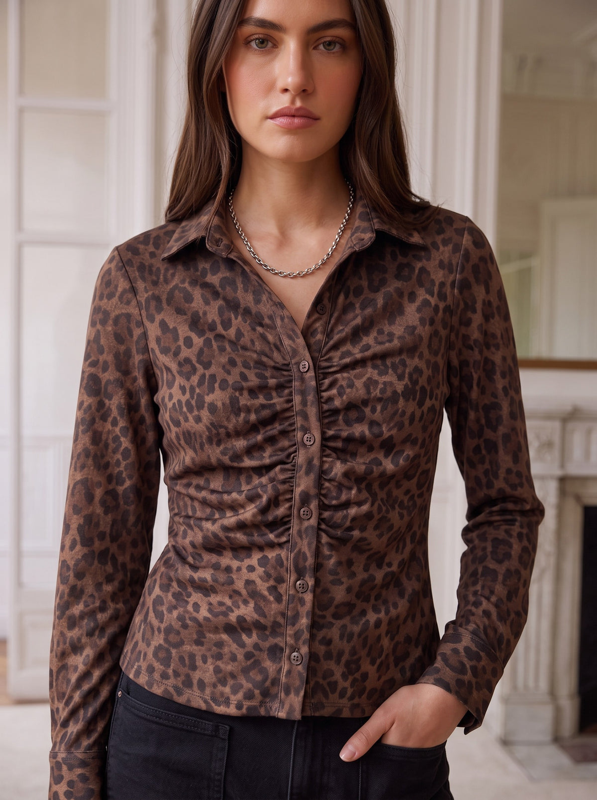 Lena Blouse in Leopard Suede