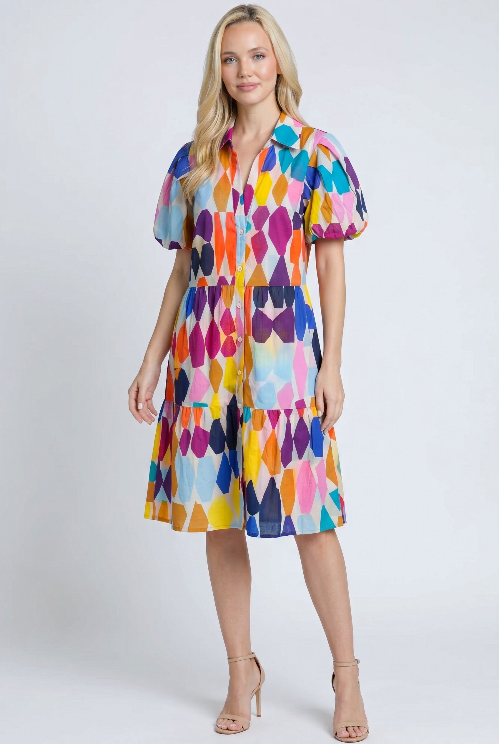 APNY Flounce Shirt Dress Yellow/Pink Multi Jilli Boutique