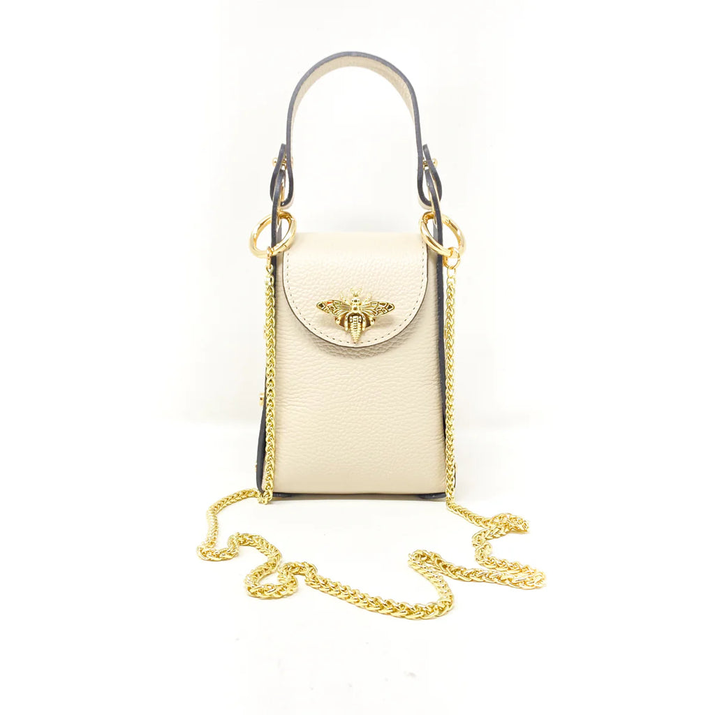 Small Italian Leather Shoulder Bag - Cream