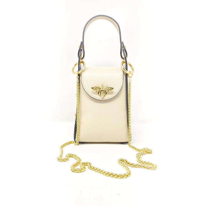 Small Italian Leather Shoulder Bag - Cream