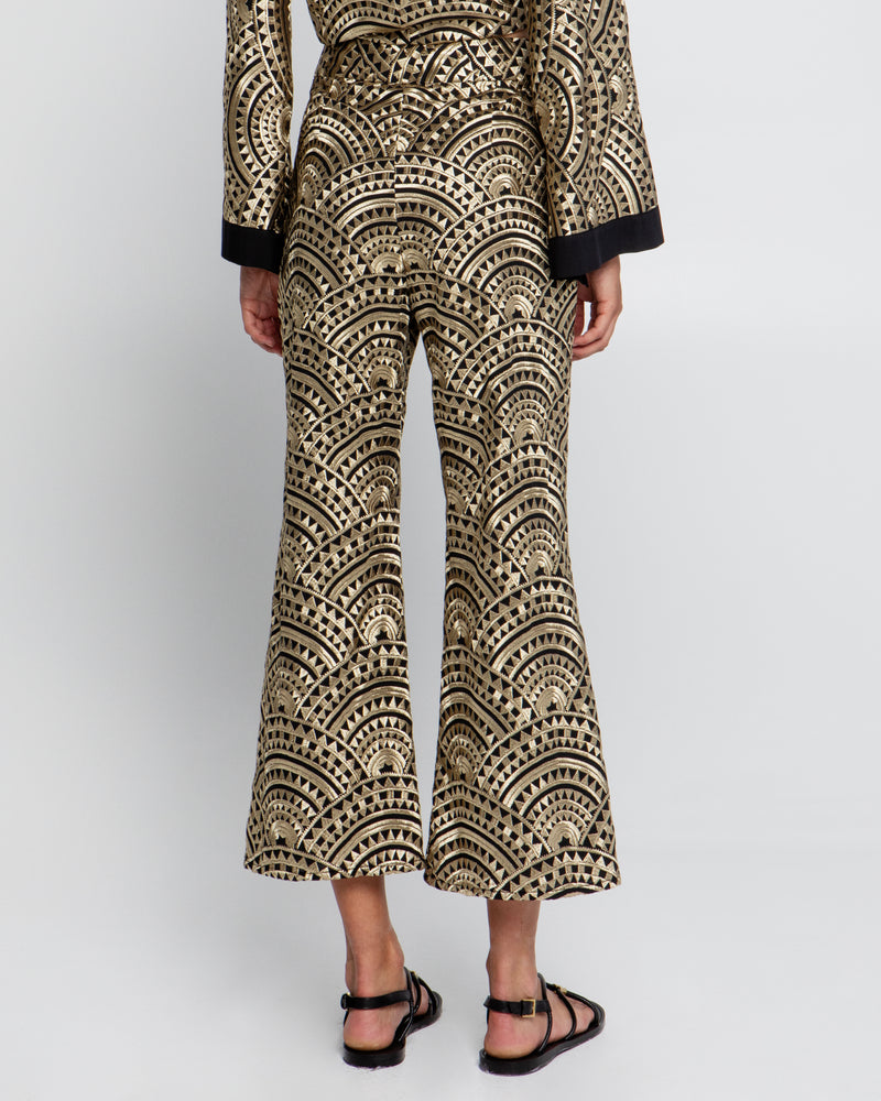 Greek Archaic Kori Jilli Boutique Black and Gold Embroidered Cropped Pant