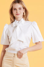Morgan Puff Sleeve Tie Neck Blouse