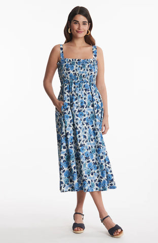 Gina Blue Poppies Midi Dress tyler boe jilli boutique