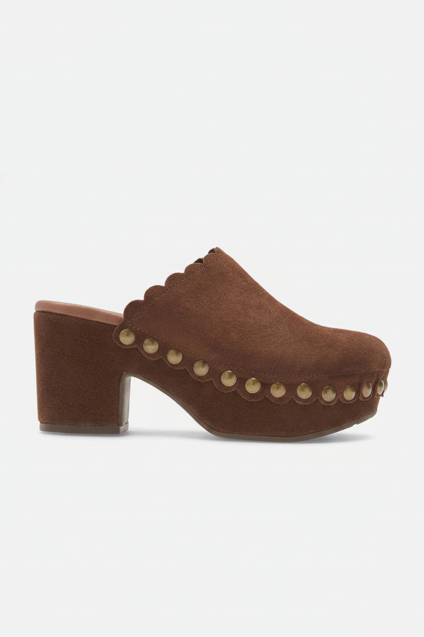 Gemini Suede Clog Shoe Chocolate Suede Chocolat Blue Clogs Jilli Boutique