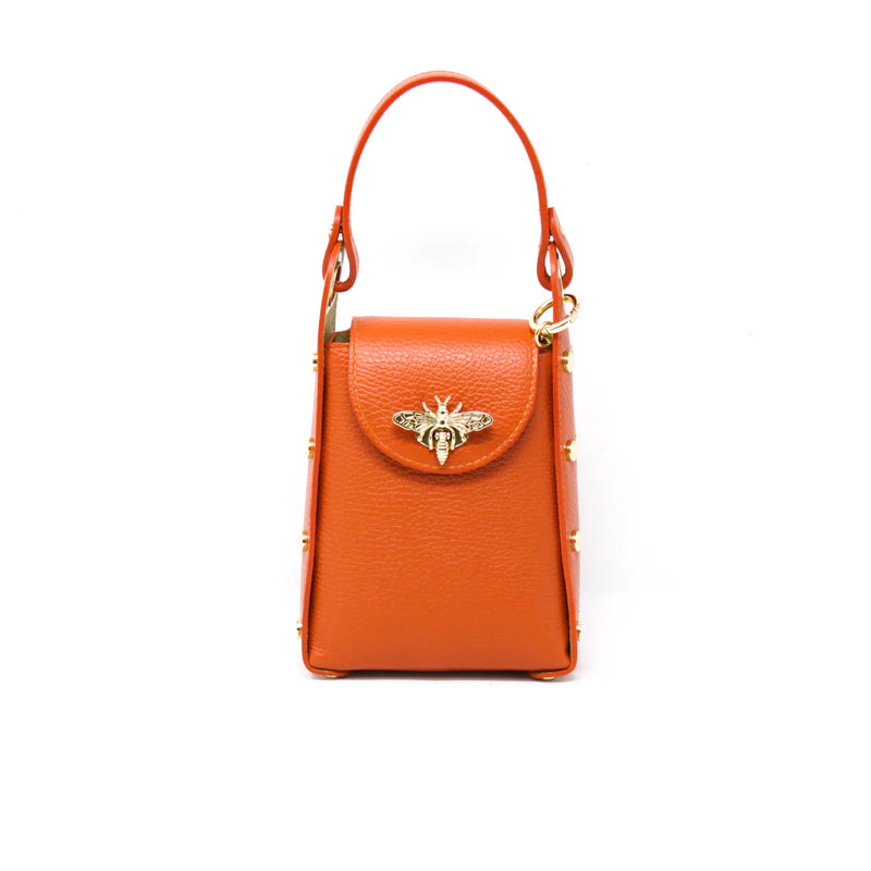 Embellished Italian Leather Shoulder Bag - Orange