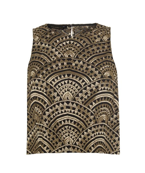 Black and Gold Embroidered Sleeveless Top Greek Archaic Kori Jilli Boutique