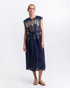Navy and Gold Embroidered Grape Midi Shirt Dress Jilli Boutique Greek Archaic Kori
