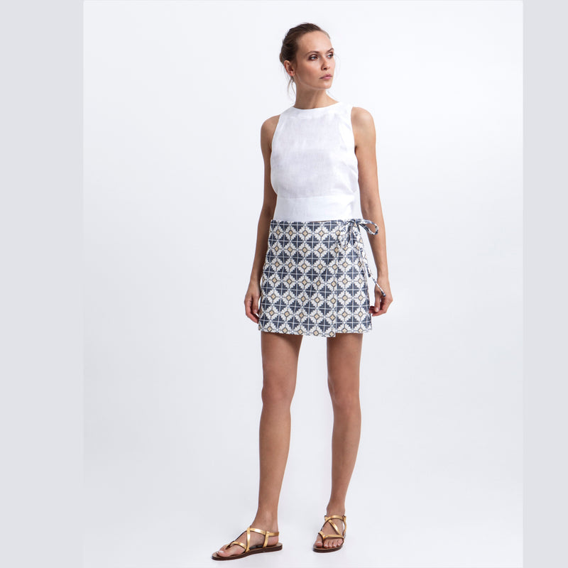 Linen Embroidered Wrap Skirt Greek Archaic Kori Jilli Boutique
