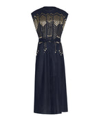 Navy and Gold Embroidered Midi Shirt Dress Jilli Boutique Greek Archaic Kori