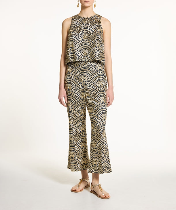 Black and Gold Embroidered Cropped Pant