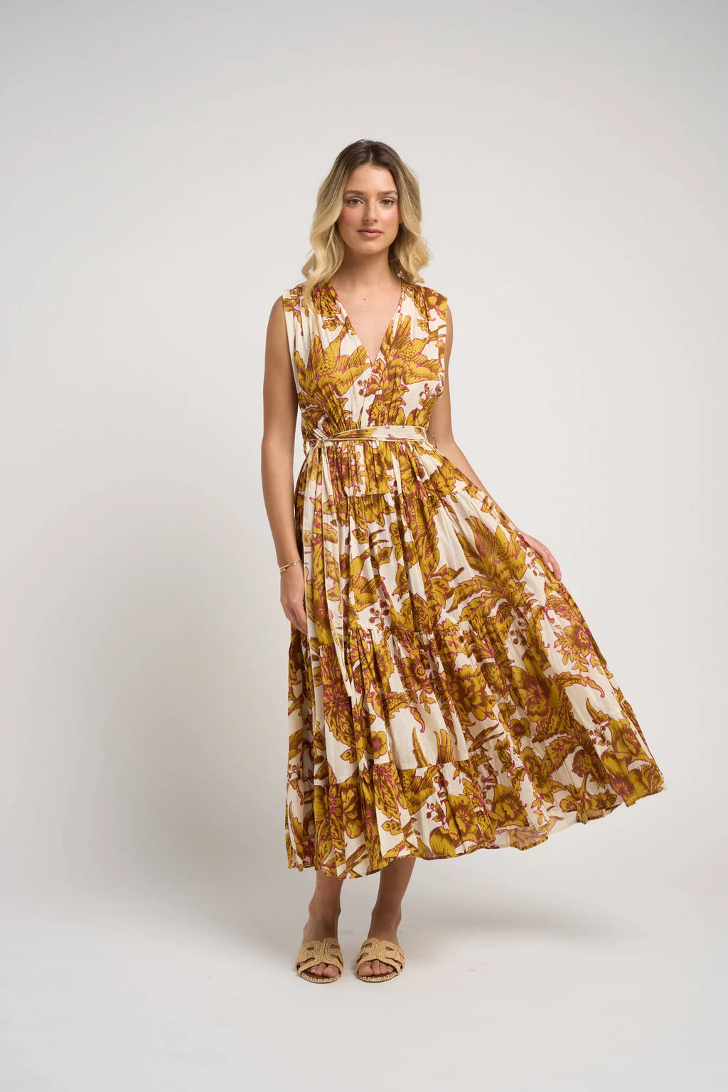 Emilia Dress Off Mustard Guadalupe Jilli Boutique Midi Atlanta Georgia
