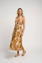 Emilia Dress Off Mustard Guadalupe Jilli Boutique Midi Thanksgiving 