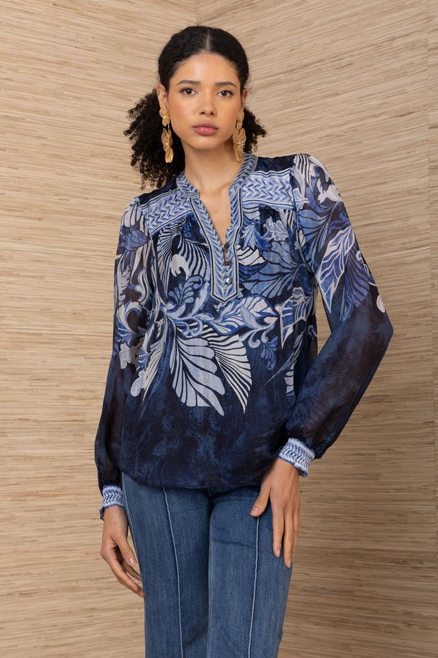 5ZDT230A Hale Bob Delphine Jilli Boutique Top Blouse Navy