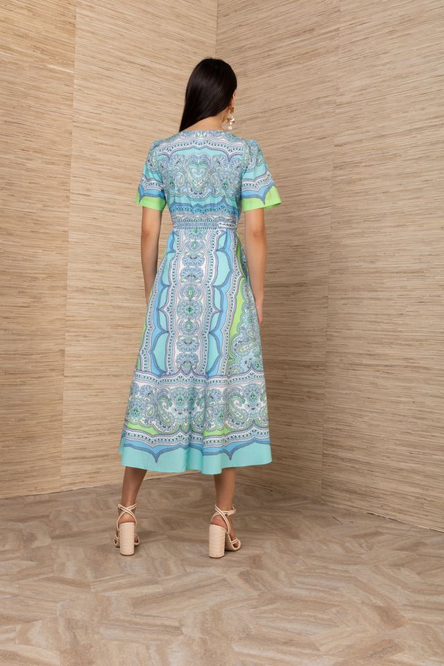 Hale Bob Eila Turquoise Jilli Boutique Dress Midi Cotton