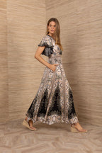 Sandra Charmeuse Maxi Dress Hale Bob Maxi Dress Black White 5YTK664A 