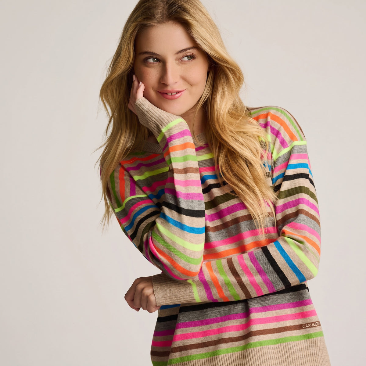 Hype the Stripe sweater by Lisa Todd in Oat cotton cashmere, Jilli Boutique