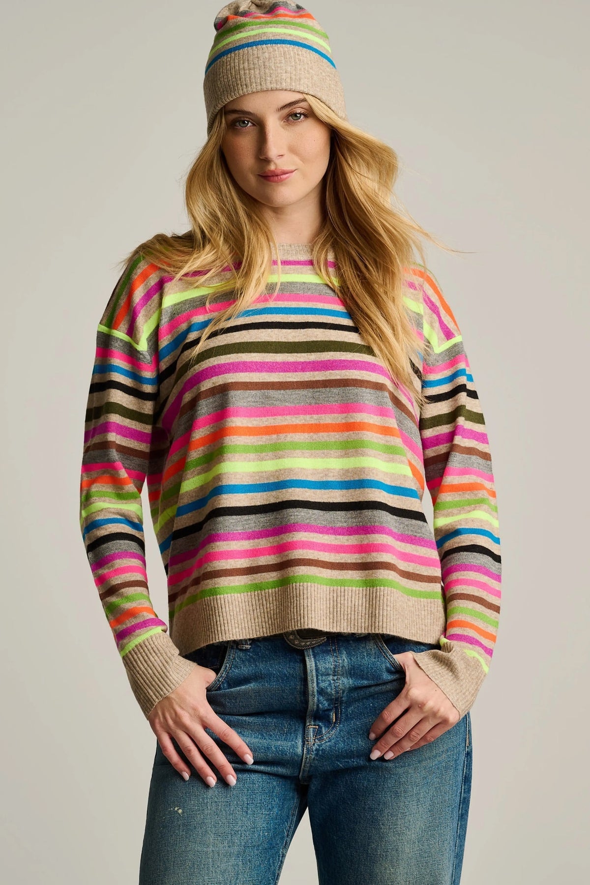 Hype The Stripe Sweater by Lisa Todd in Oat Multi