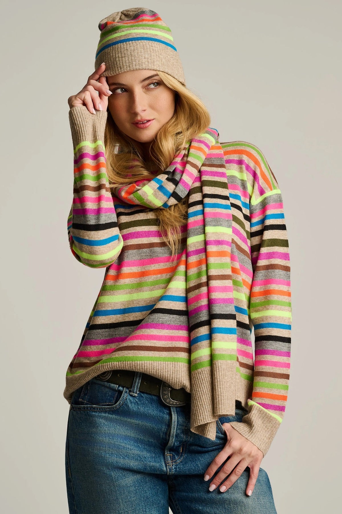 F26-SY111 Hype The Stripe Sweater Lisa Todd in Oat Multi