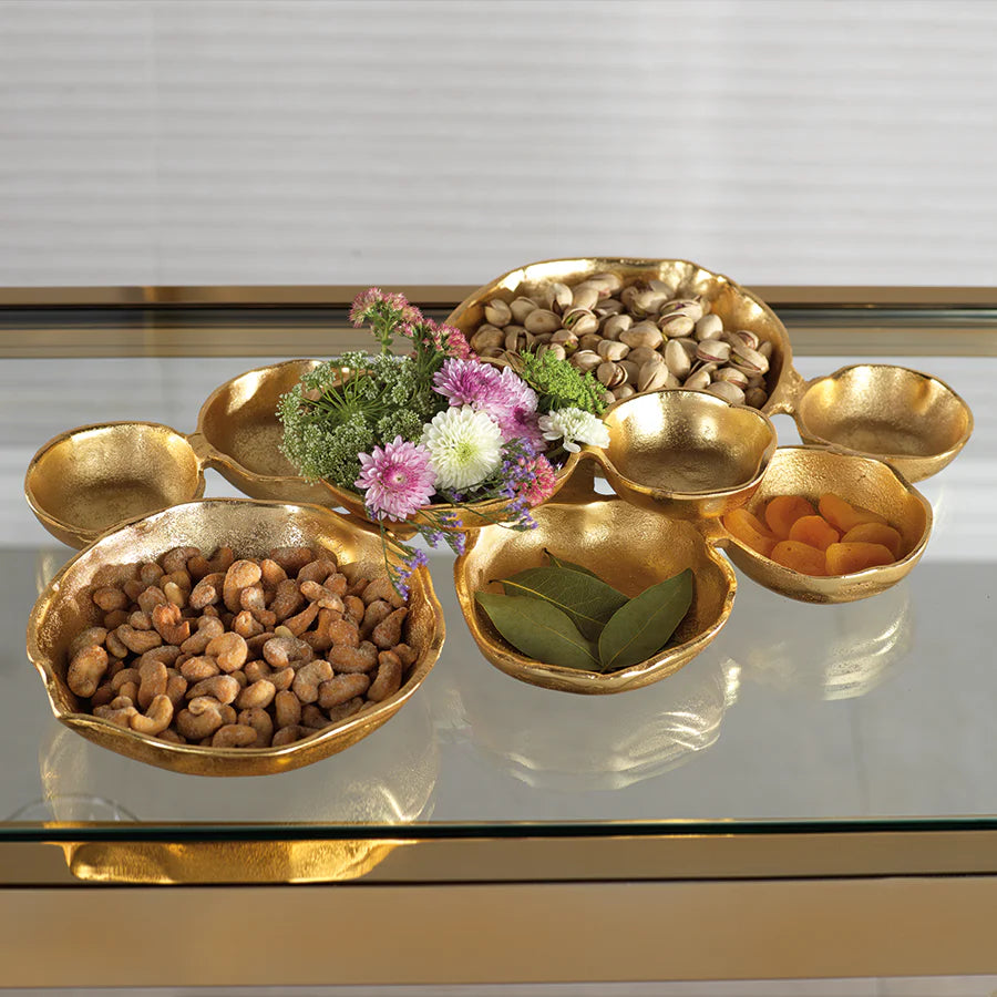Cluster of Nine Round Gold Serving Bowls jilli zodax serveware
