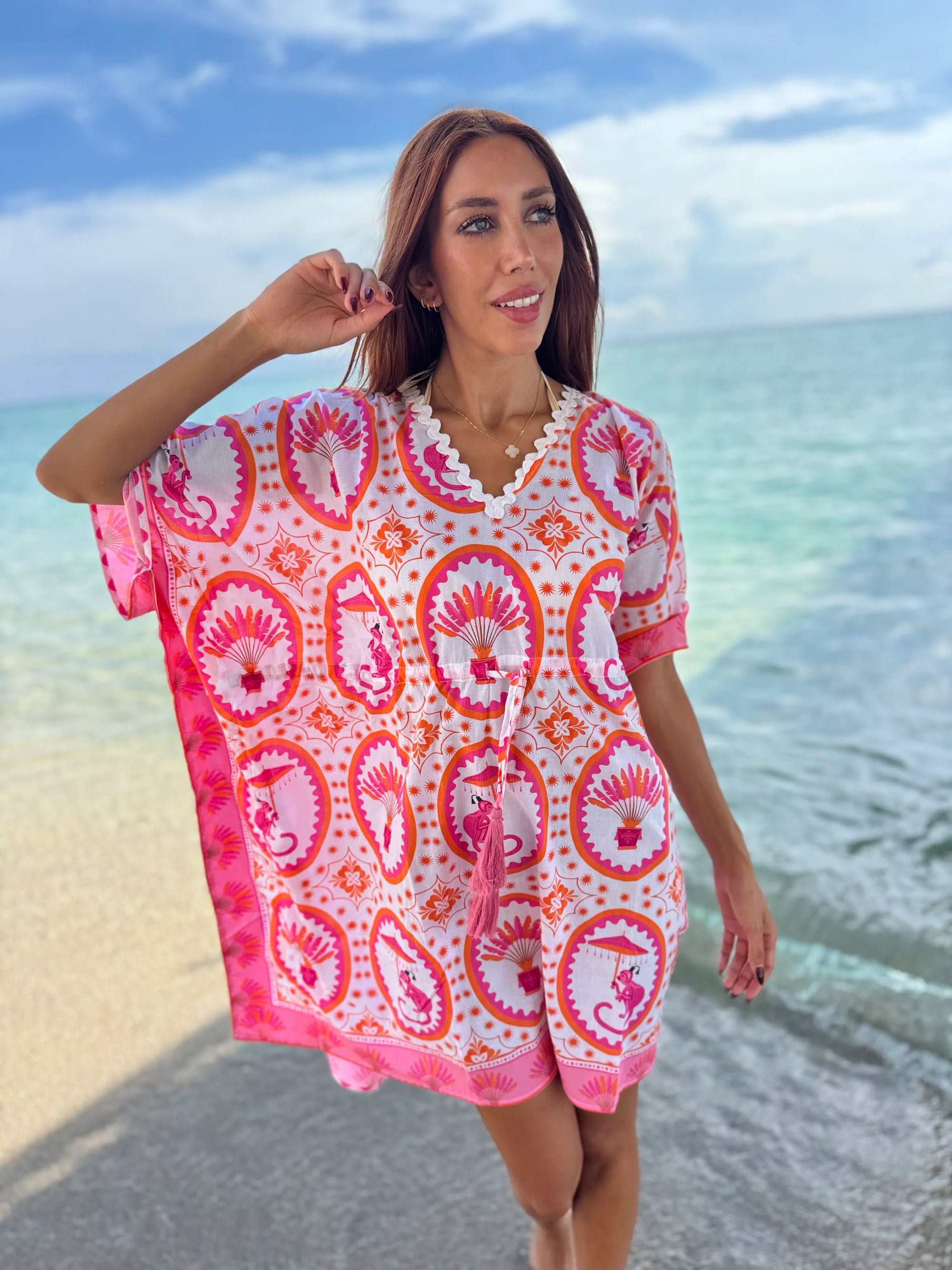 TAHITI MINI | MONKEY CHINOISERIE ORANGE-PINK