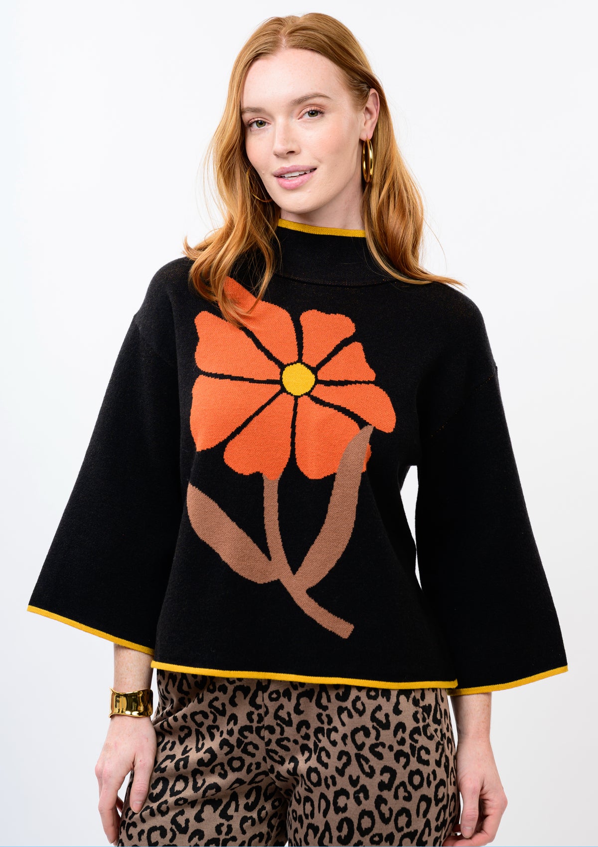 Bold Flower Sweater Black Ivy Jane Jilli Boutique 930061 Uncle Frank Sister Mary