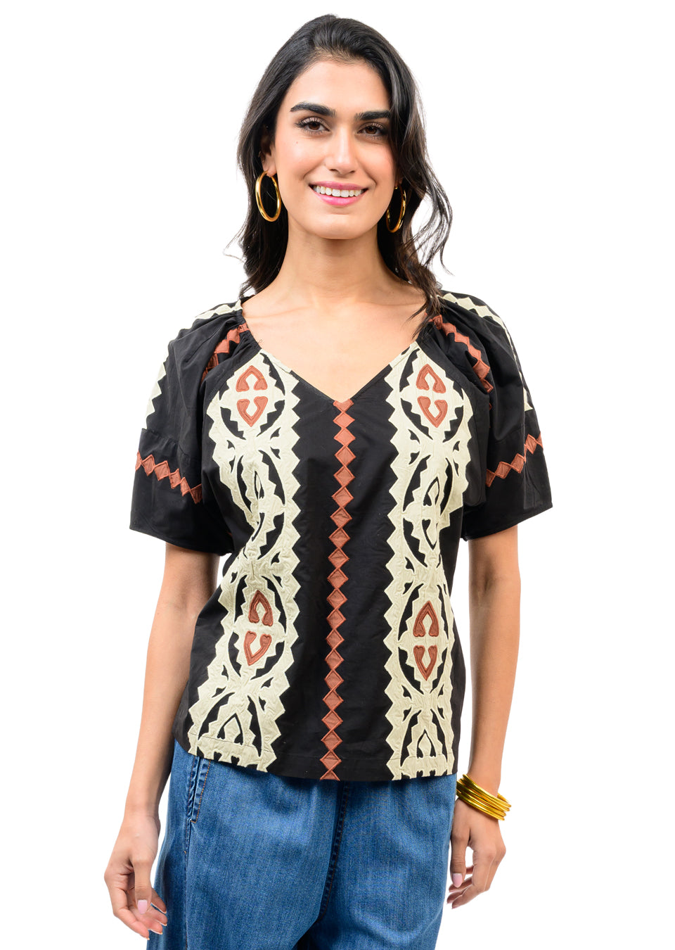 Applique V-Neck Top