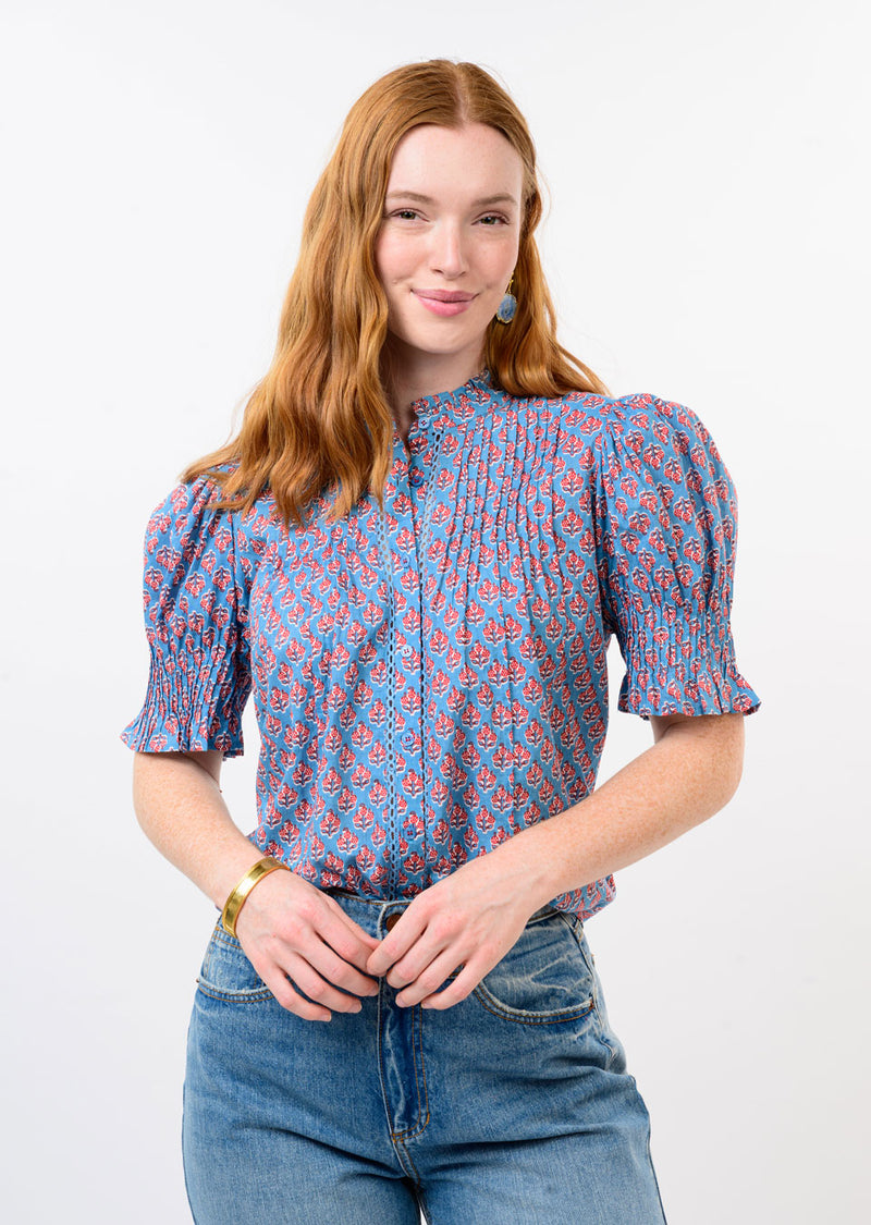 Block Floral Tuck Blouse