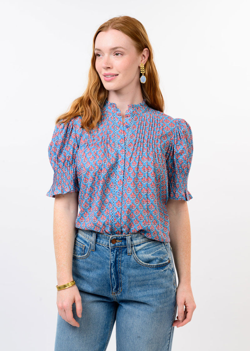 Block Floral Tuck Blouse
