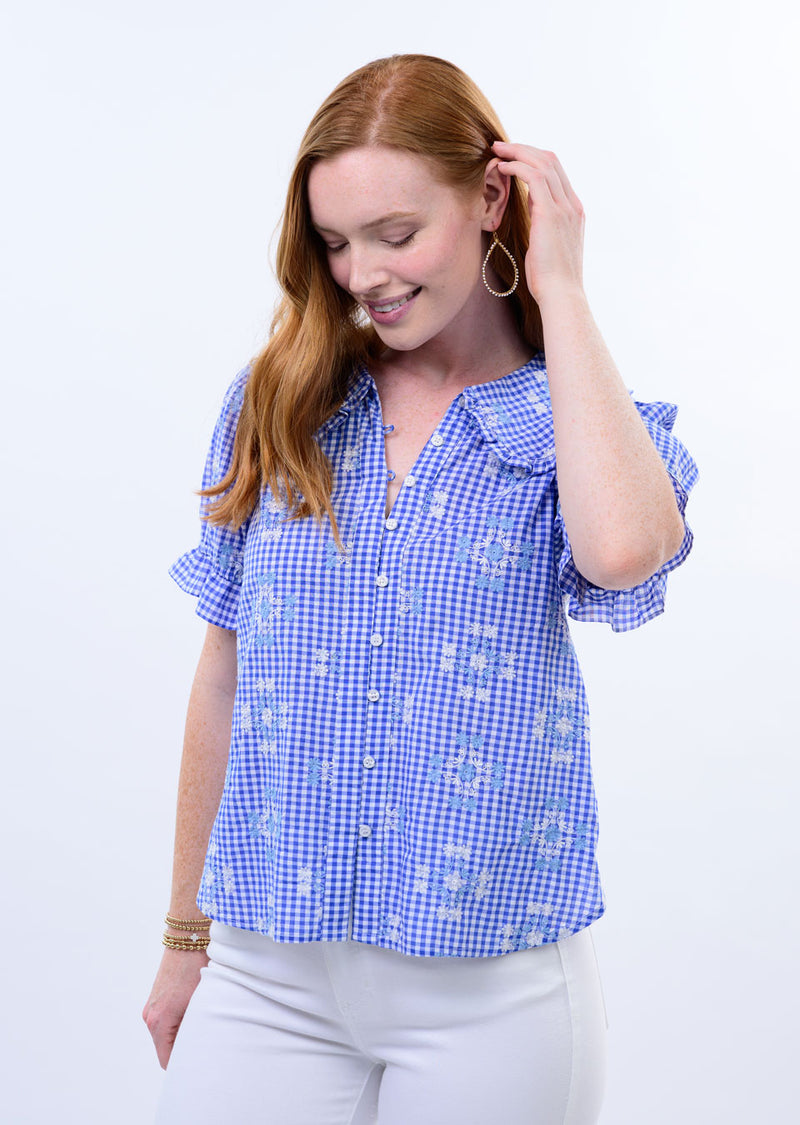 Ditsy Poet Top in Blue Ivy Jane 650434 Jilli Boutique Buckhead