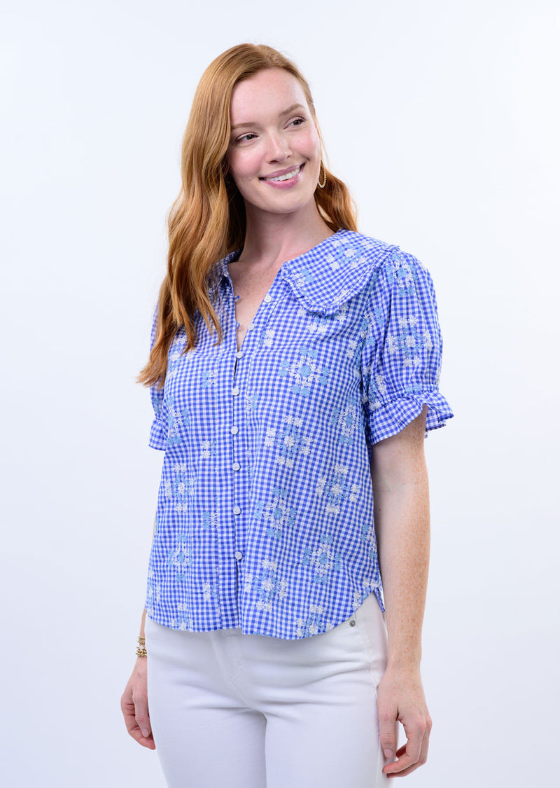 Ditsy Poet Top in Blue Ivy Jane 650434 Jilli Boutique Atlanta