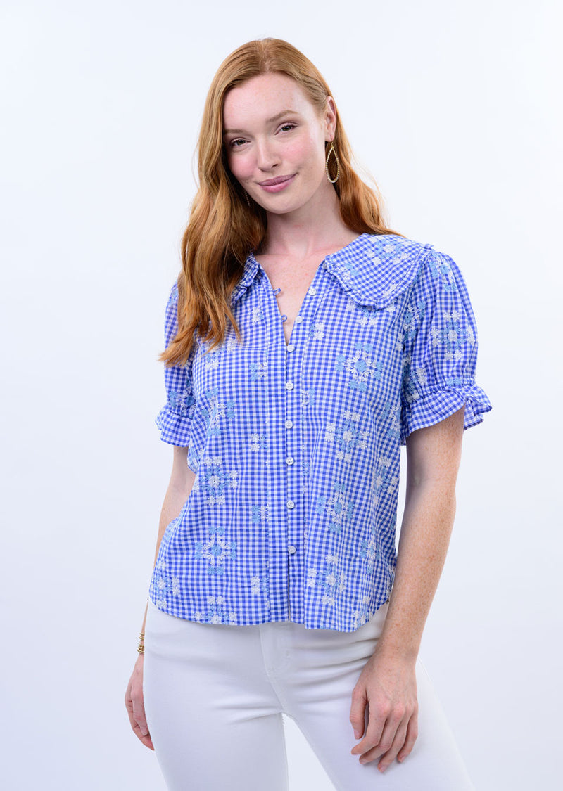 Ditsy Poet Top in Blue Ivy Jane 650434 Jilli Boutique
