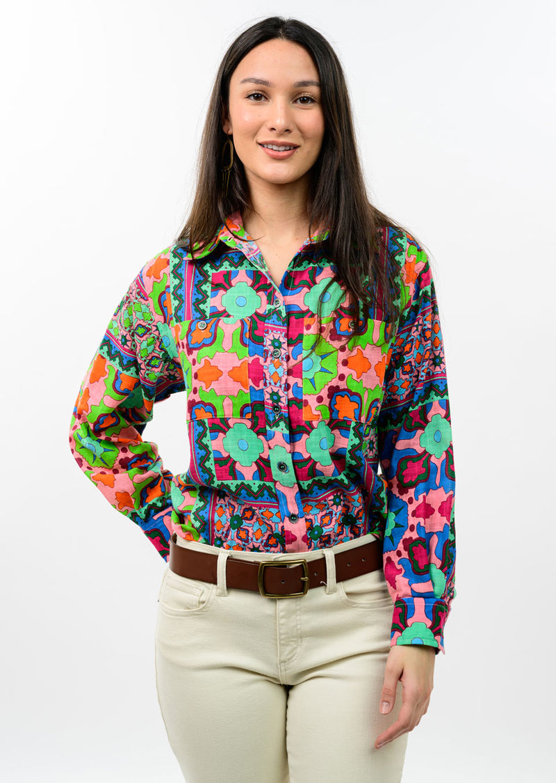 Ivy Jane Patch Print Camp Shirt 62159 Jilli Boutique Dunwoody Buckhead