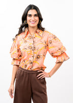 Pointed Collar Poof Sleeve Shirt