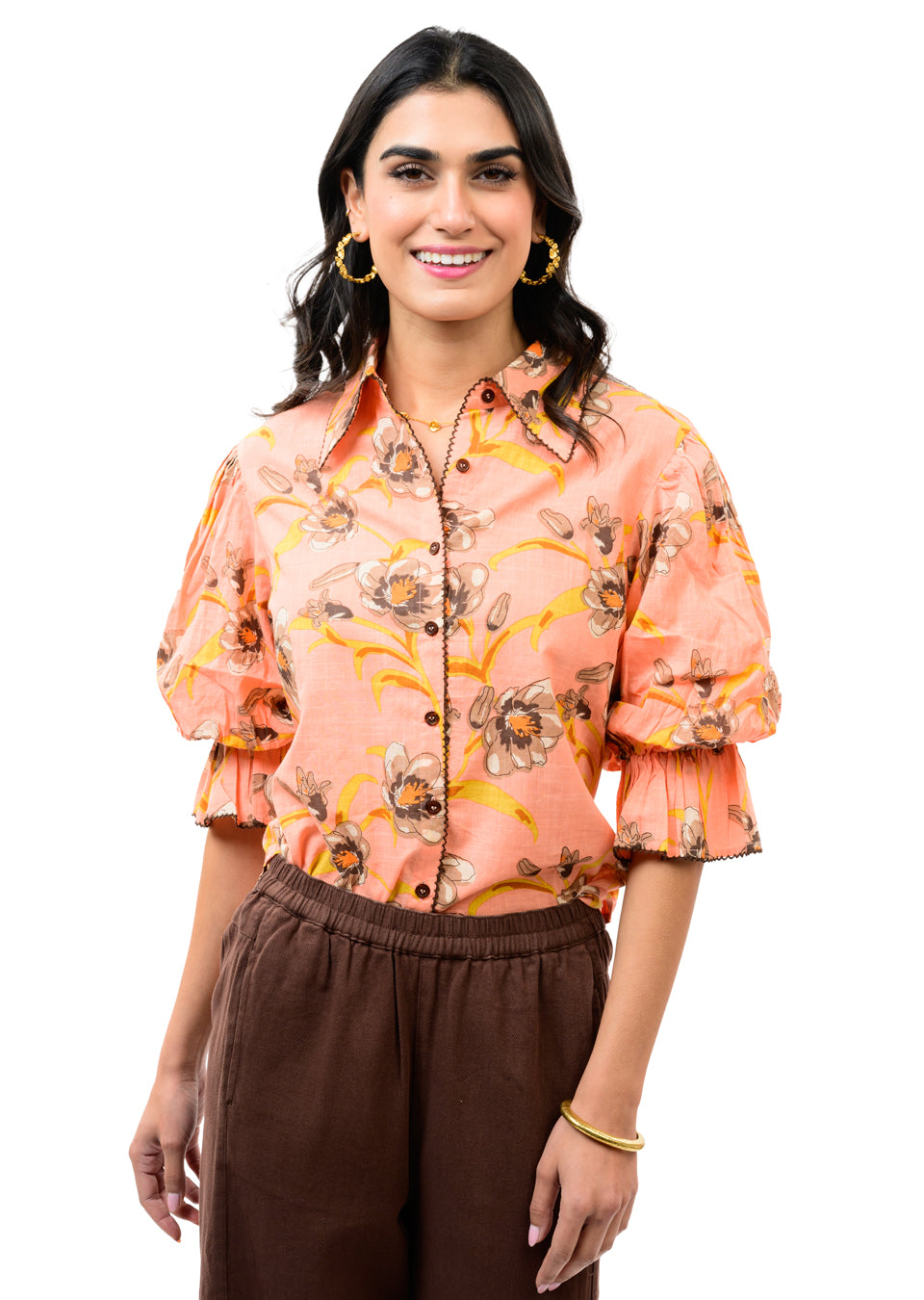 Pointed Collar Poof Sleeve Shirt
