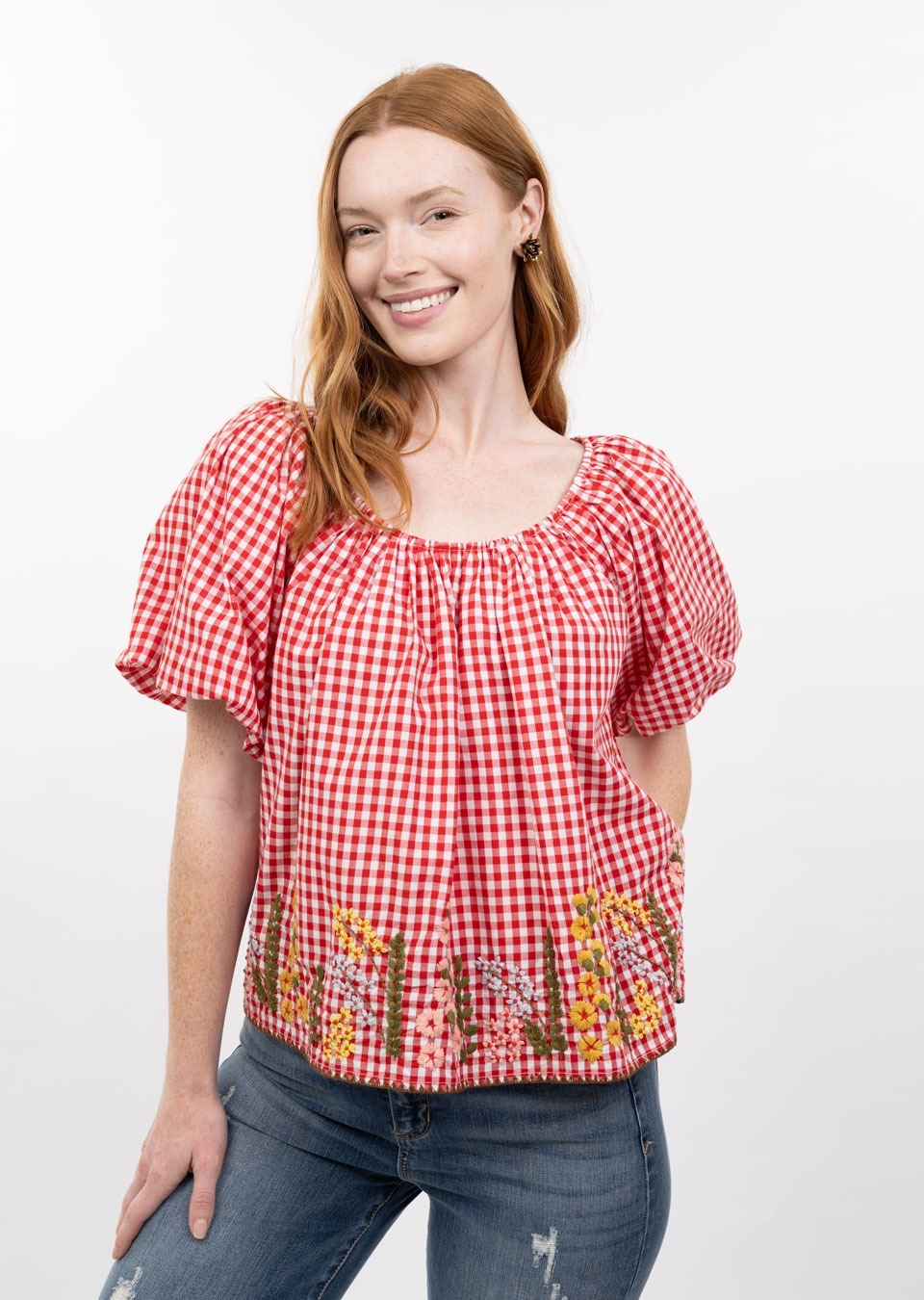 Ivy Jane Gingham and Flowers Top in 641504 Jilli Boutique