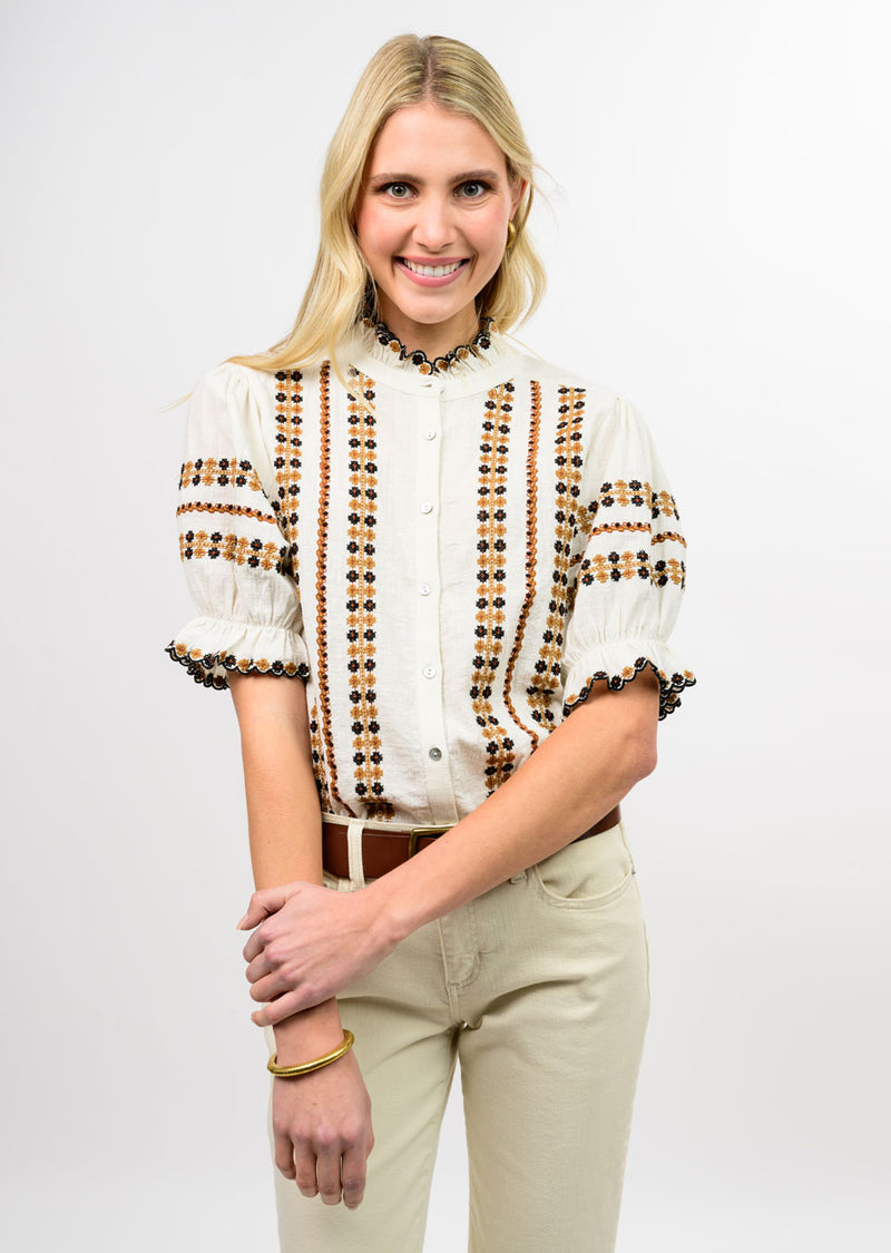 Rows of Embroiderey Blouse 621634 Ivy Jane Jilli Boutique Buckhead Dunwoody