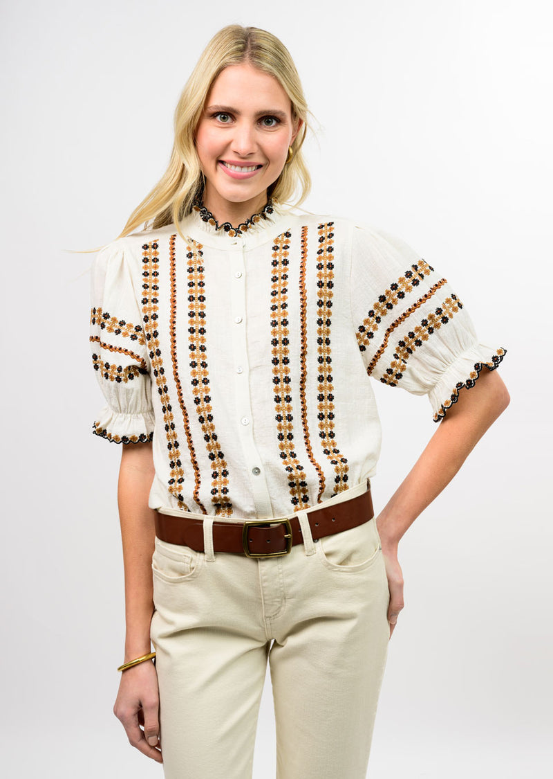 Rows of Embroiderey Blouse 621634 Ivy Jane Jilli Boutique 