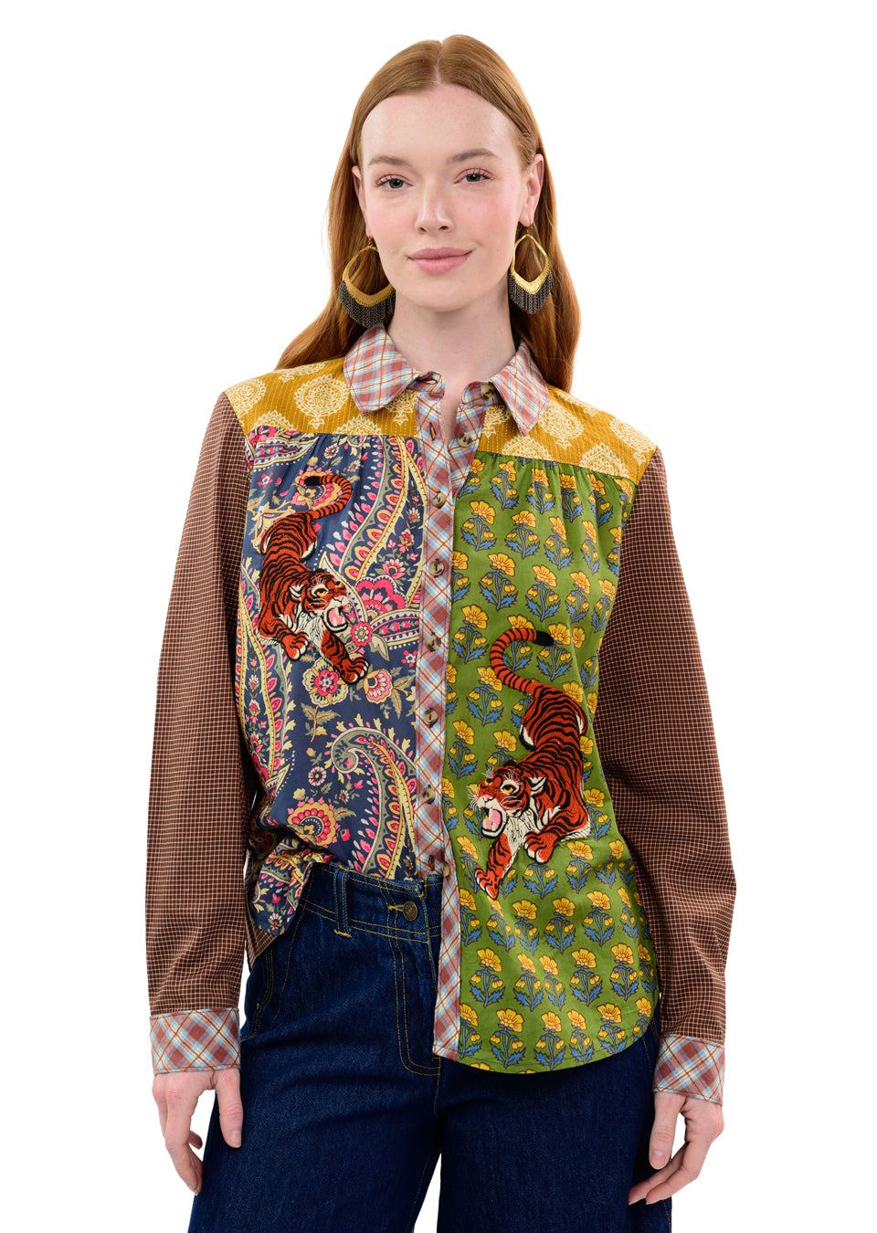 Ivy Jane Tiger Embroidered Patch shirt 630411 Jilli Boutique