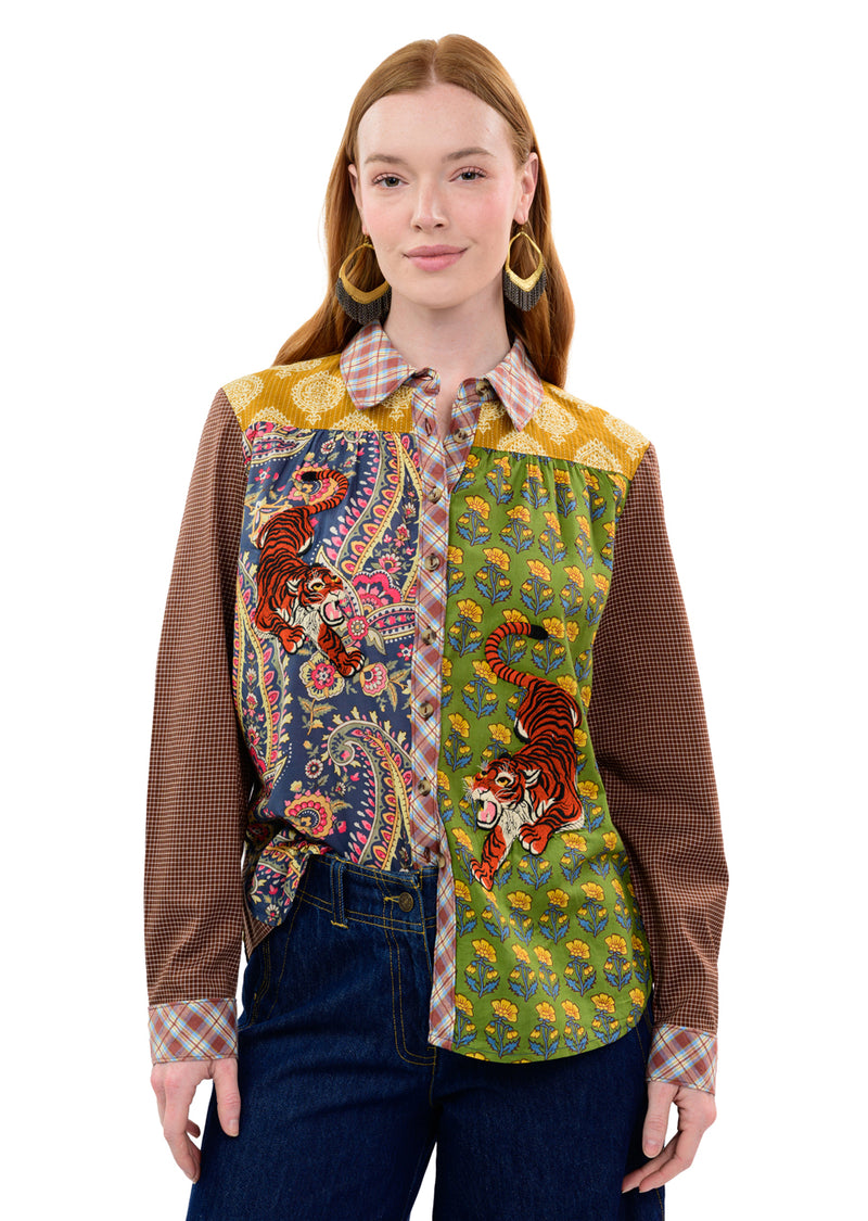 Ivy Jane Tiger Embroidered Patch shirt 630411 Jilli Boutique