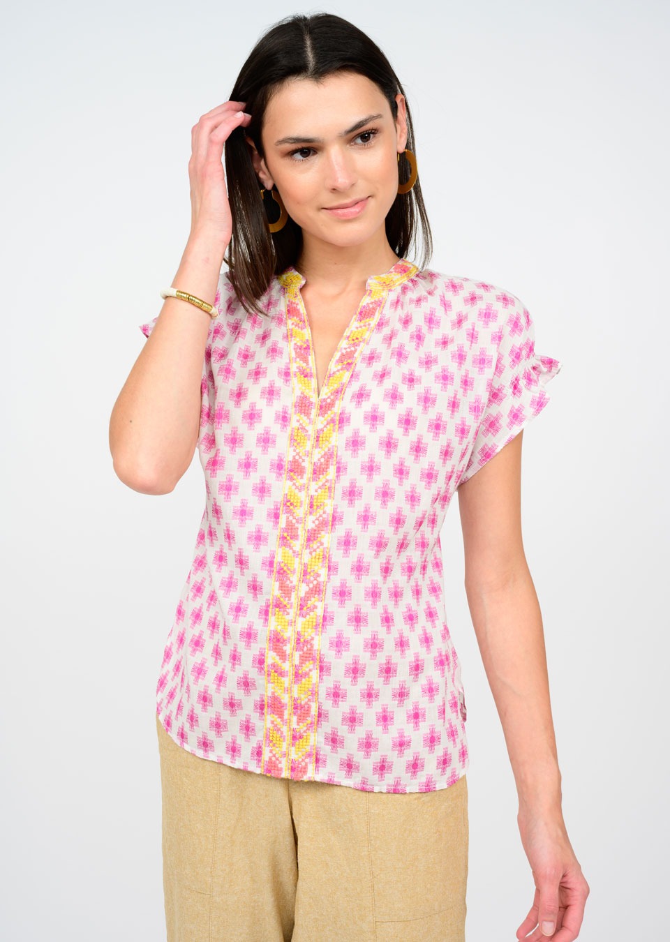 Ivy Jane Women's Trellis Stitched Popover Top 641439 Jilli Boutique