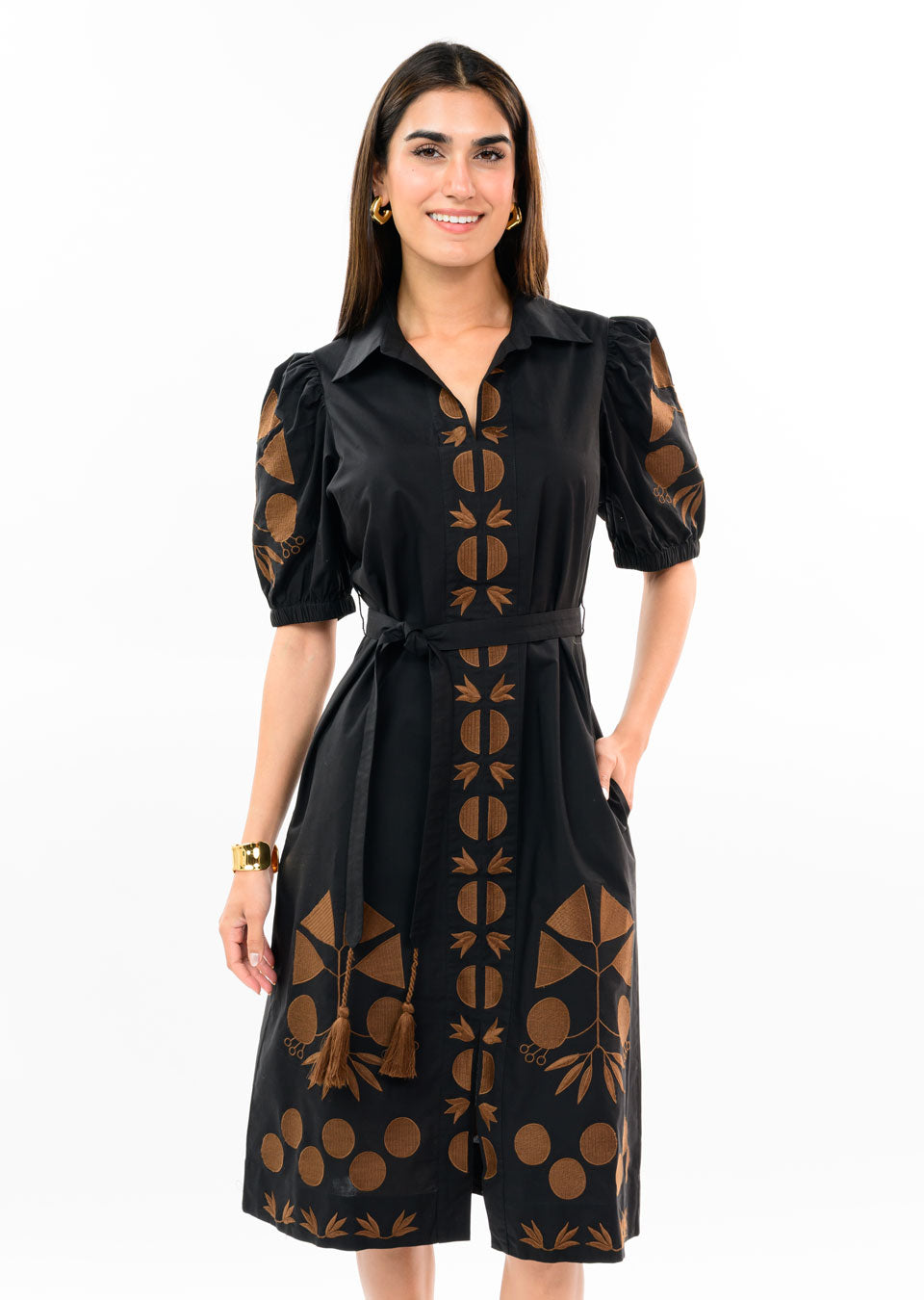 Placket Embroidered Dress Black Uncle Frank Jilli Boutique Small