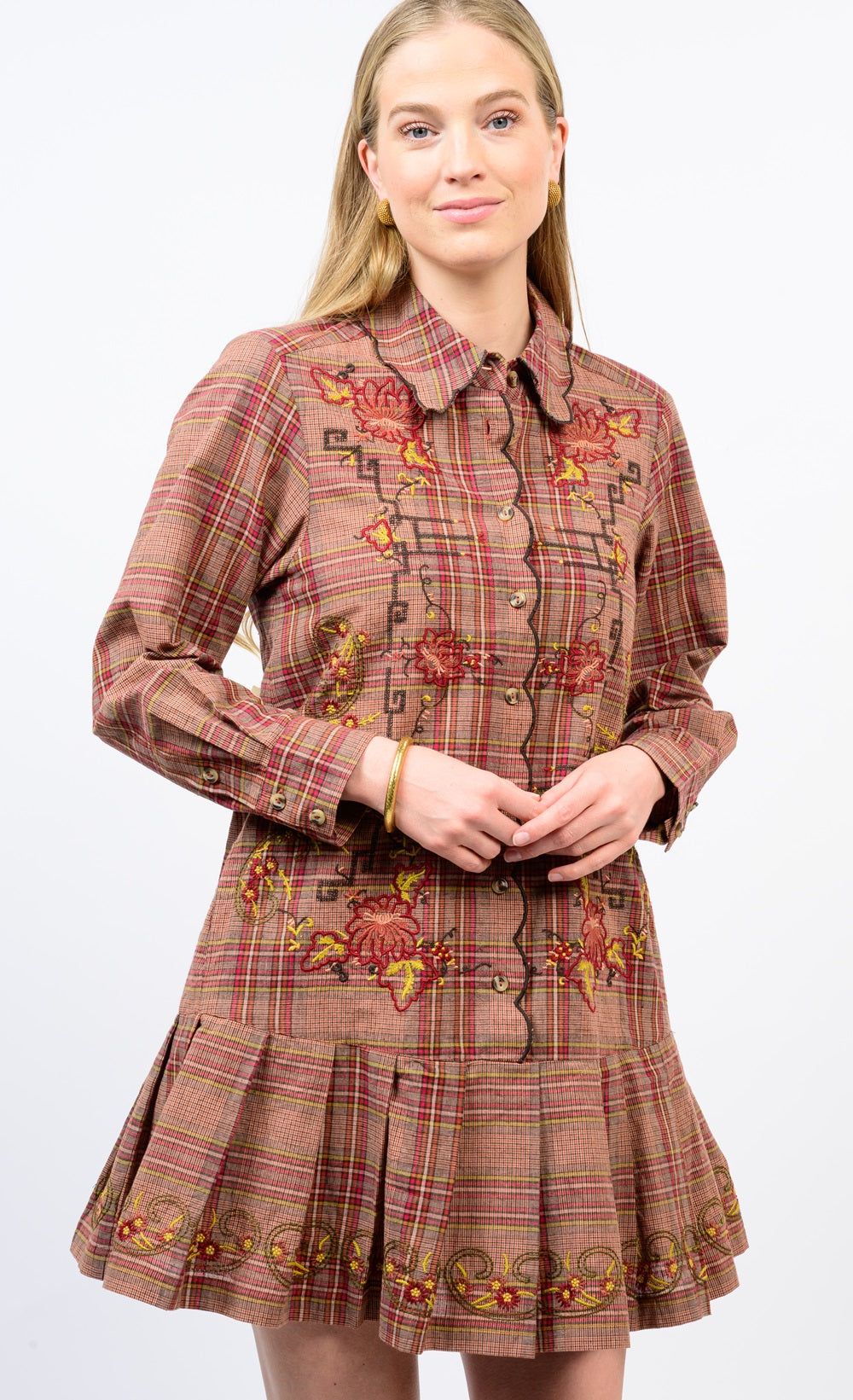 Plaid Embroidered Dress