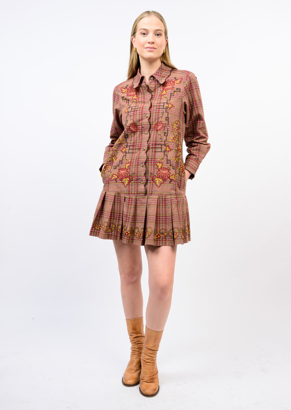 Plaid Embroidered Dress